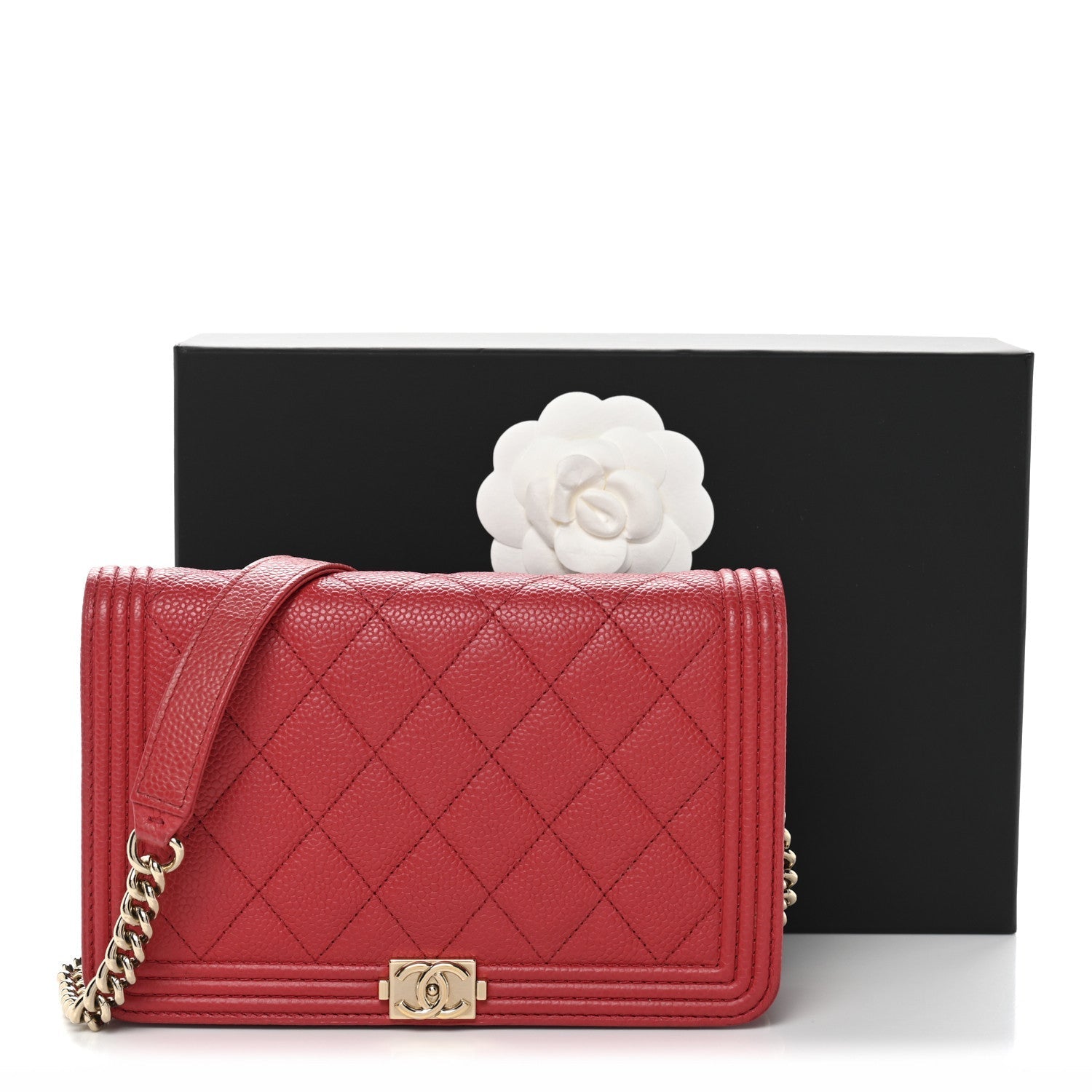 Caviar Quilted Boy Wallet On Chain WOC Red