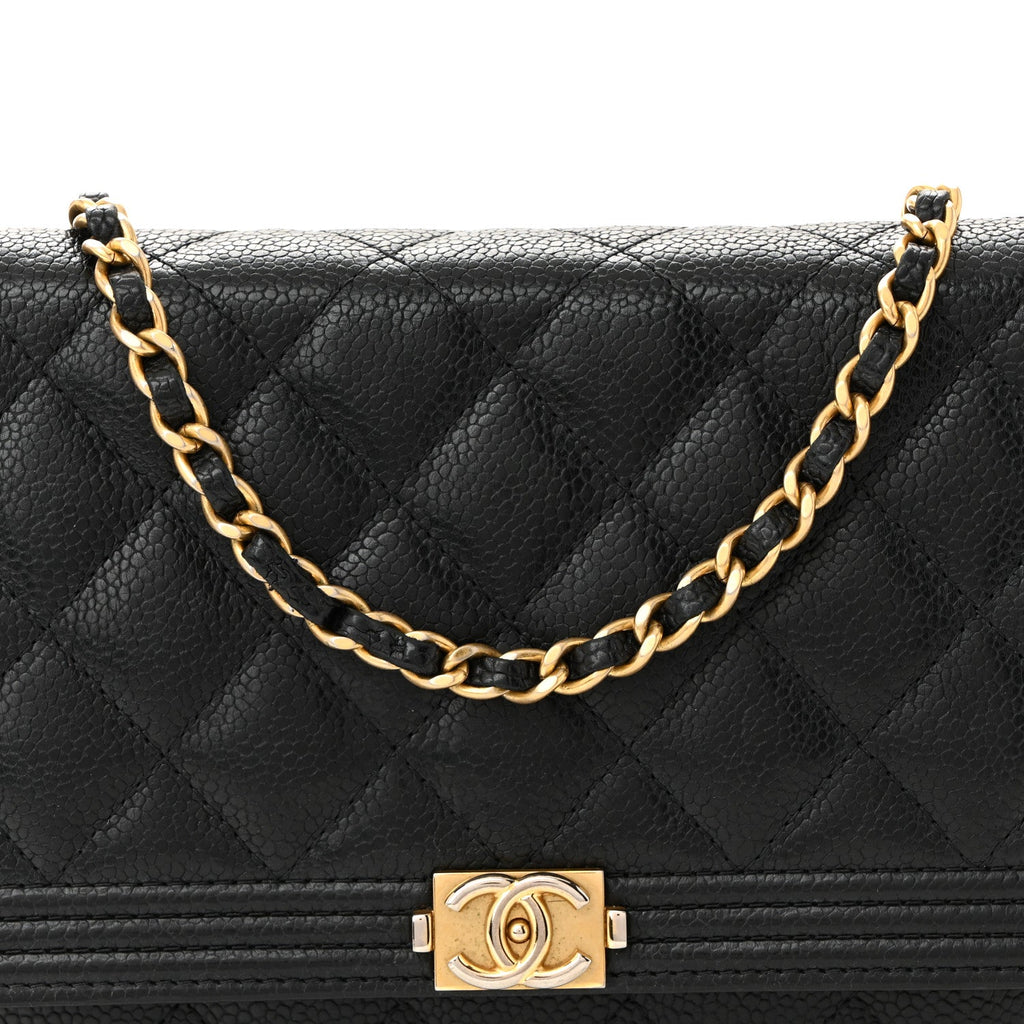 Caviar Quilted Boy Wallet On Chain WOC Black