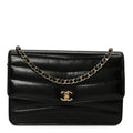 Lambskin Chevron Quilted Wallet On Chain WOC Black