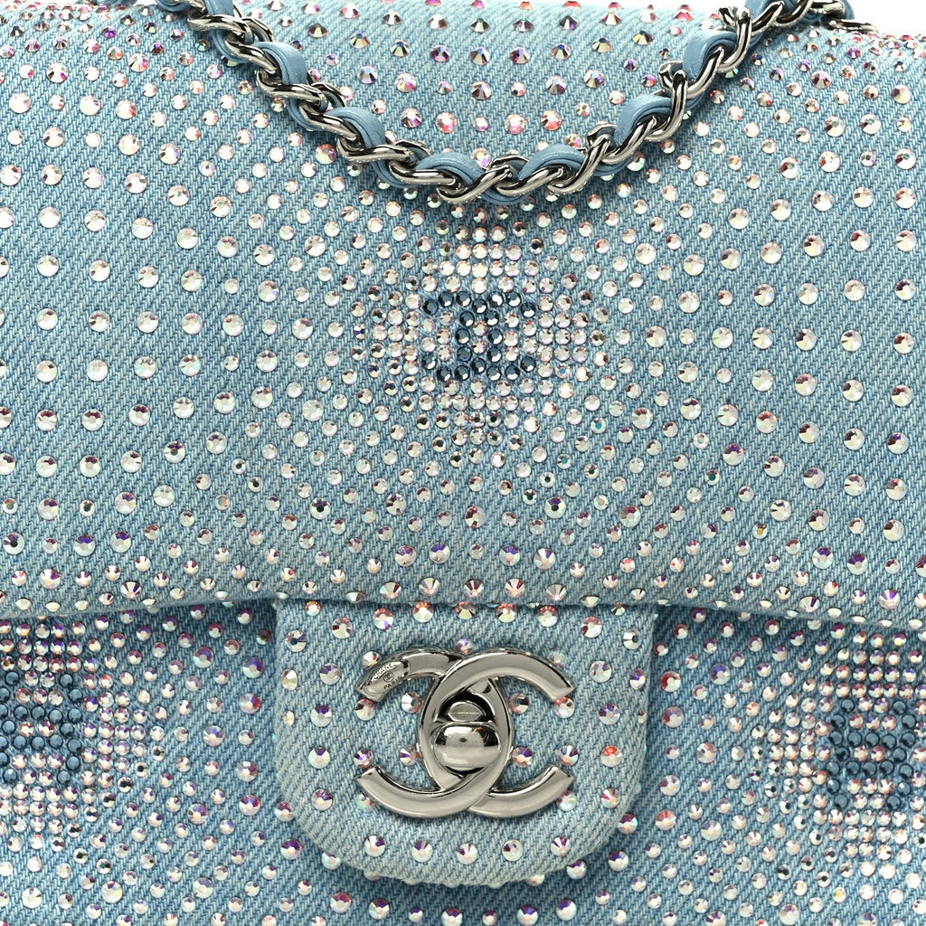 Denim Strass Evening Flap Bag Blue