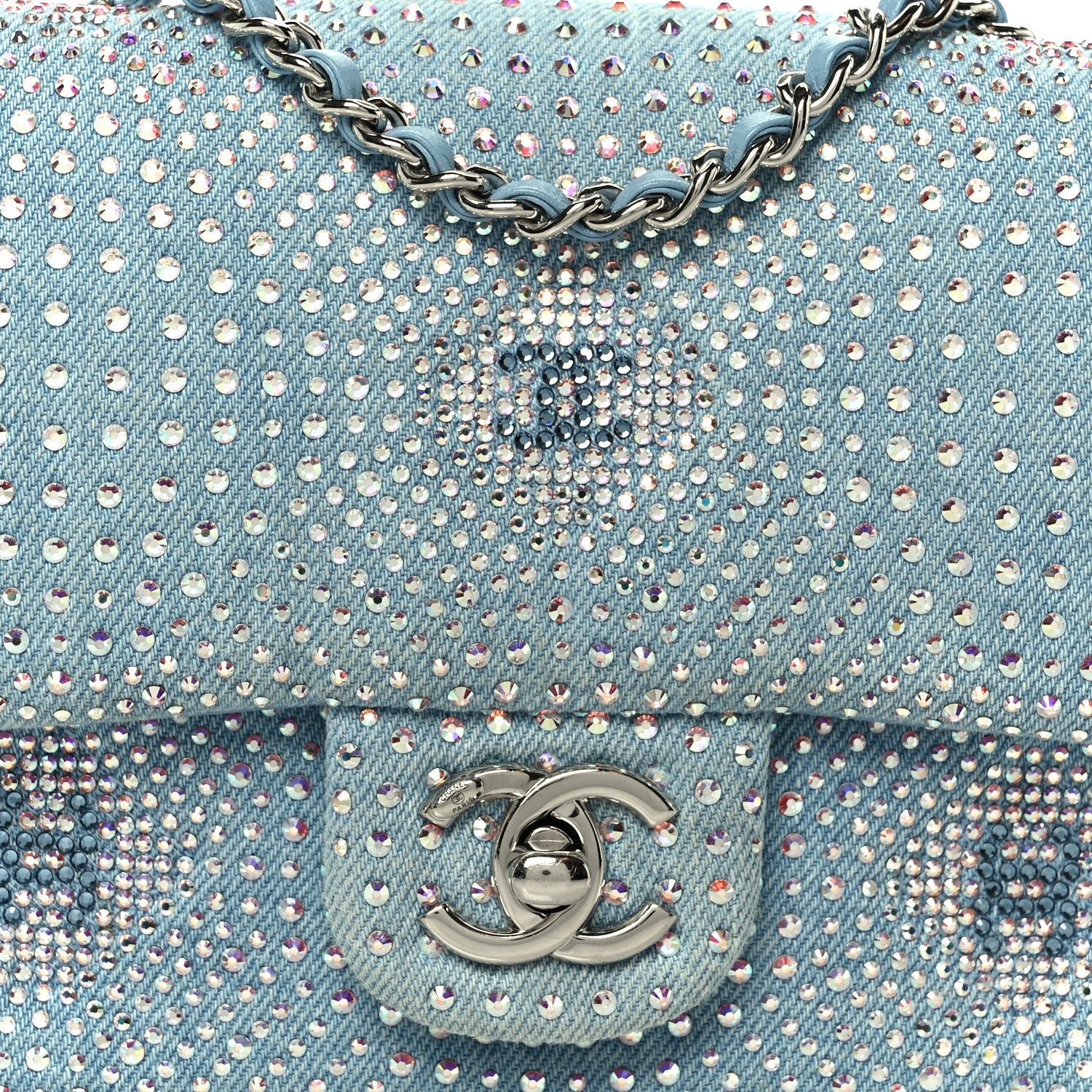Denim Strass Evening Flap Bag Blue