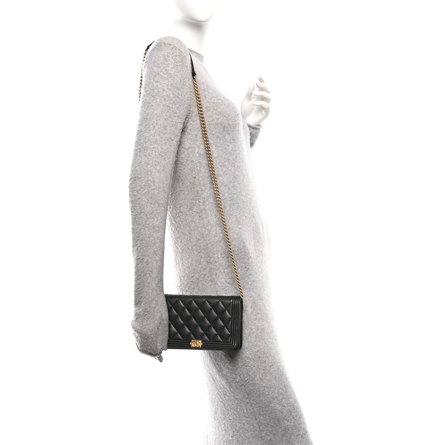 Caviar Quilted Boy Wallet On Chain WOC Black