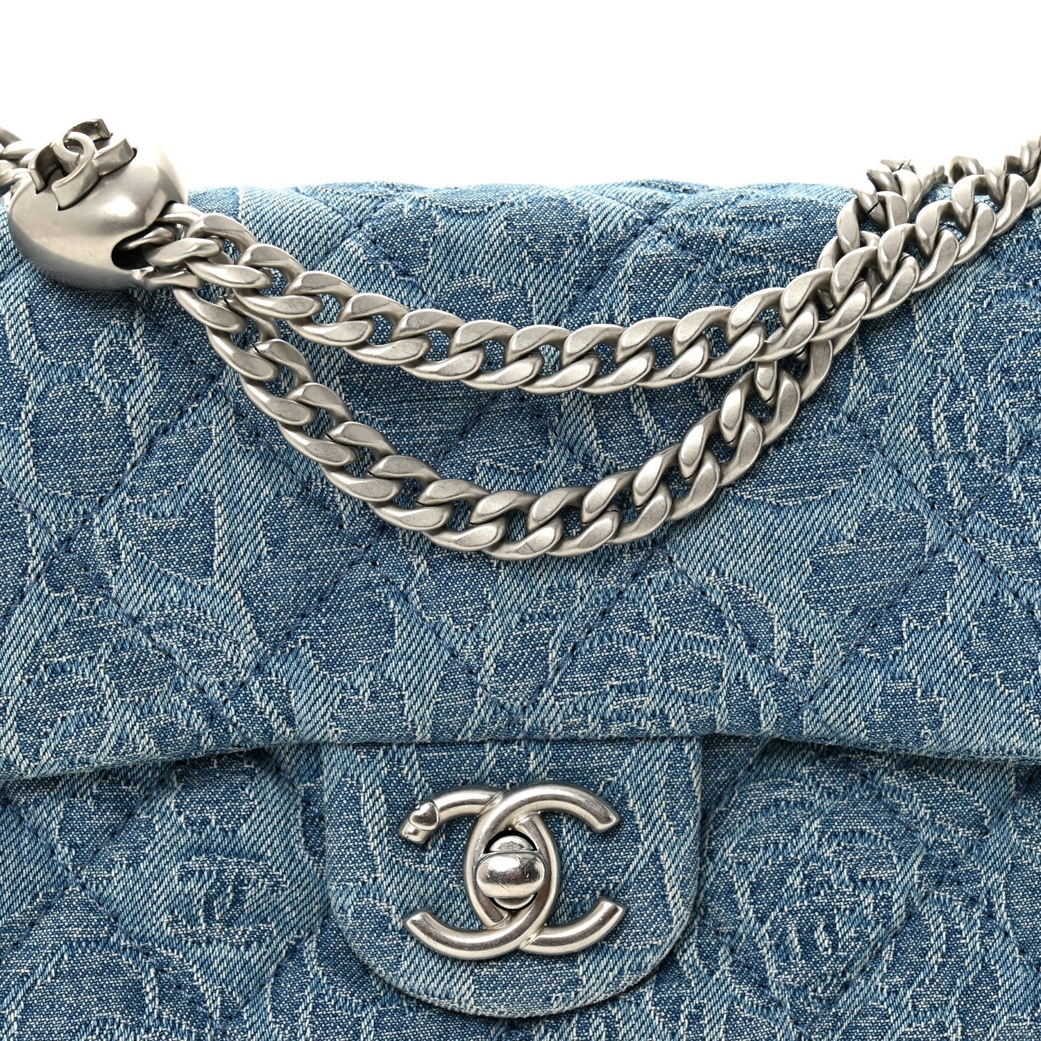 Denim Quilted Camellia Sweetheart Mini Rectangular Flap Blue