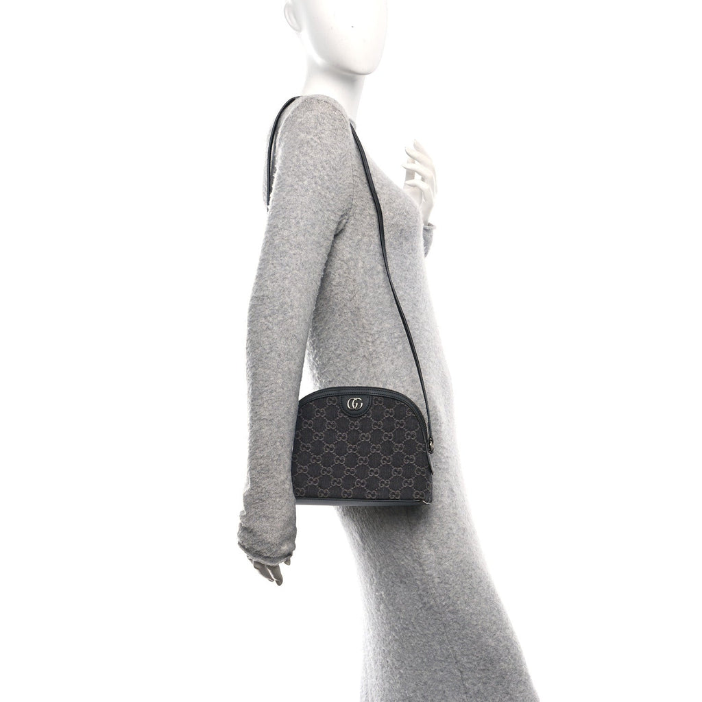Denim Cuoio Harness GG Monogram Small Ophidia Dome Shoulder Bag Black Medium Grey