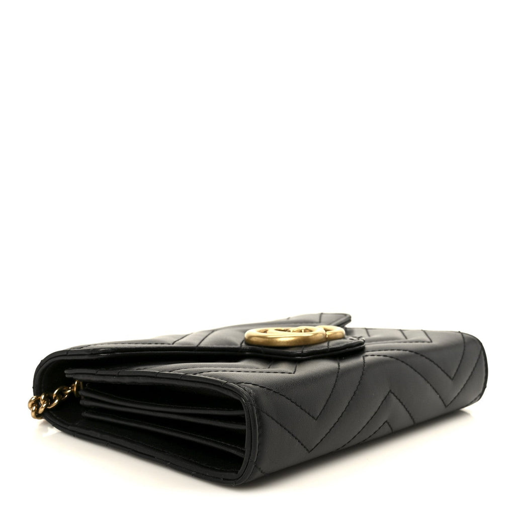 Calfskin Matelasse GG Marmont Chain Wallet Black