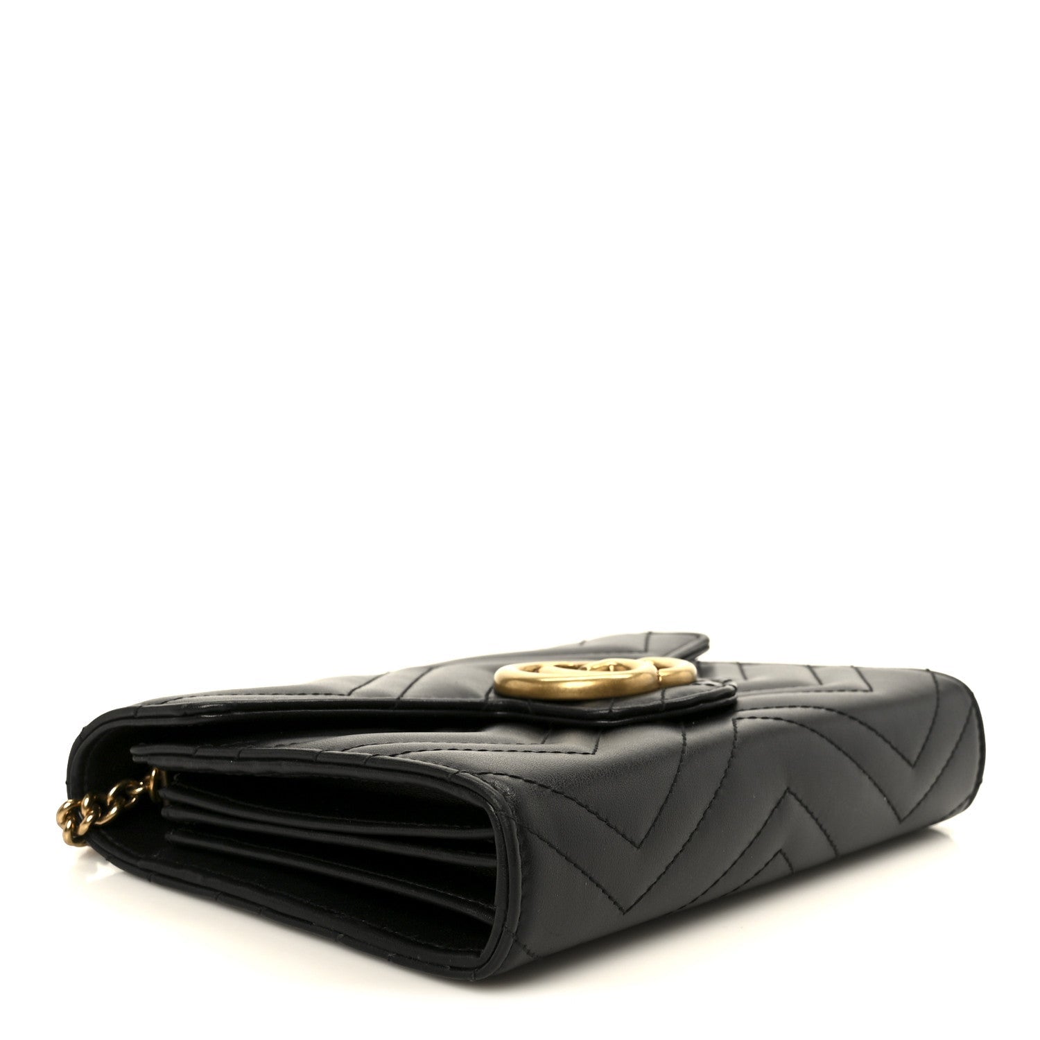 Calfskin Matelasse GG Marmont Chain Wallet Black