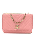 Lambskin Chevron Quilted Trendy CC Wallet On Chain WOC Pink