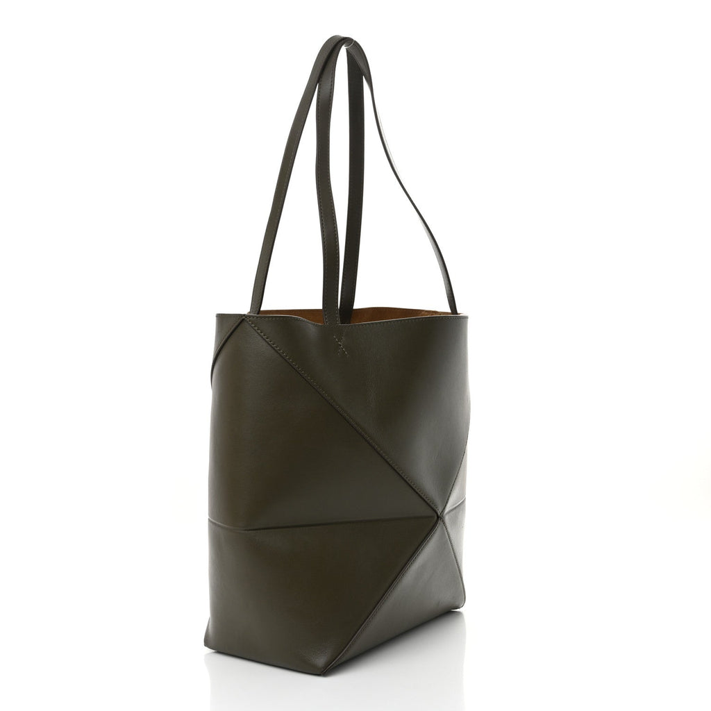 Shiny Calfskin Medium Puzzle Fold Tote Umber