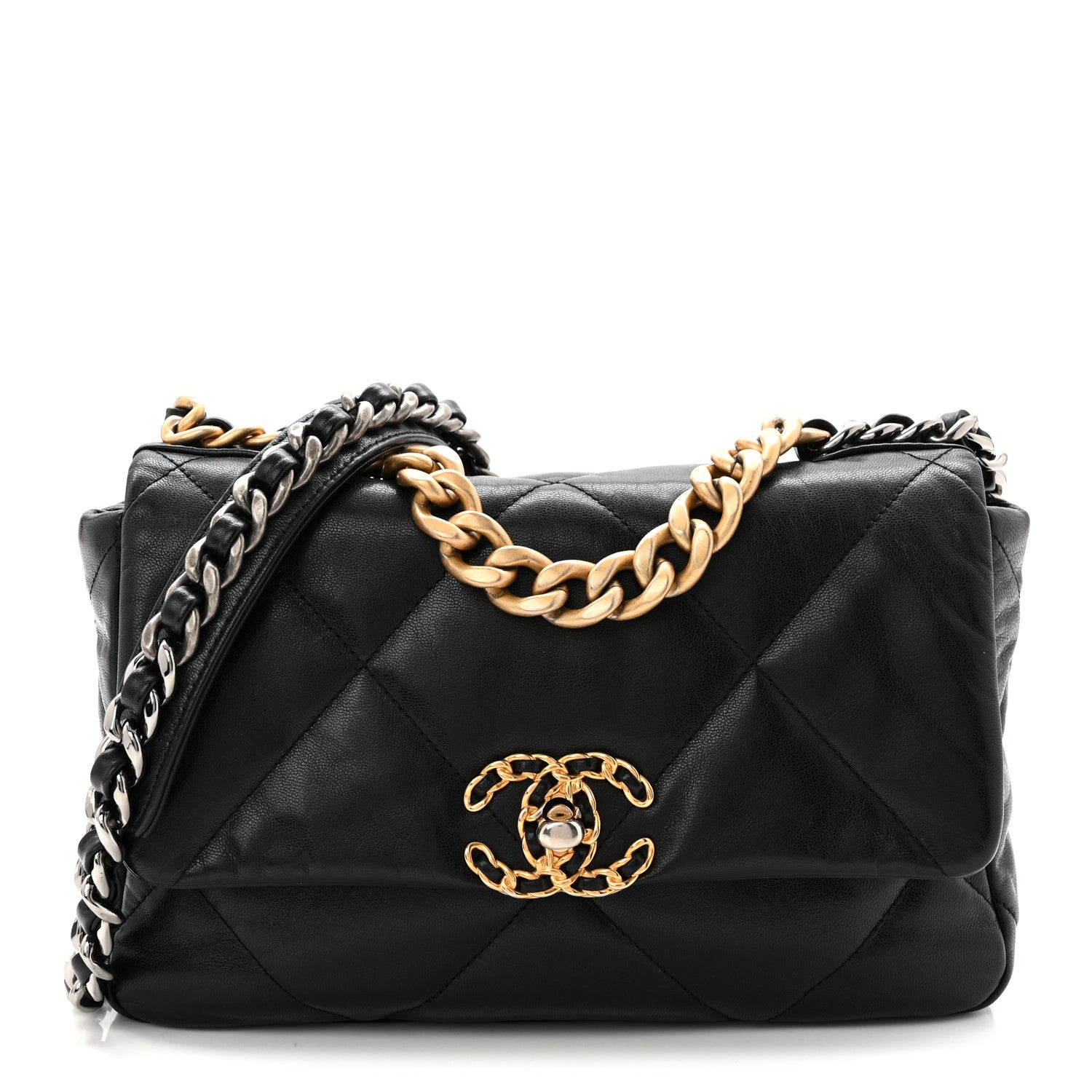 Goatskin Quilted Medium Chanel 19 Flap Black