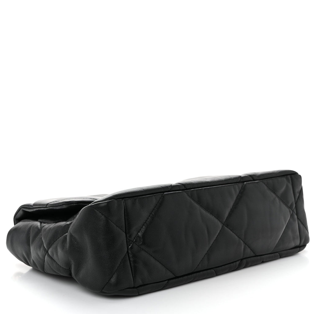 Shiny Goatskin Quilted Large Chanel 19 Flap Black