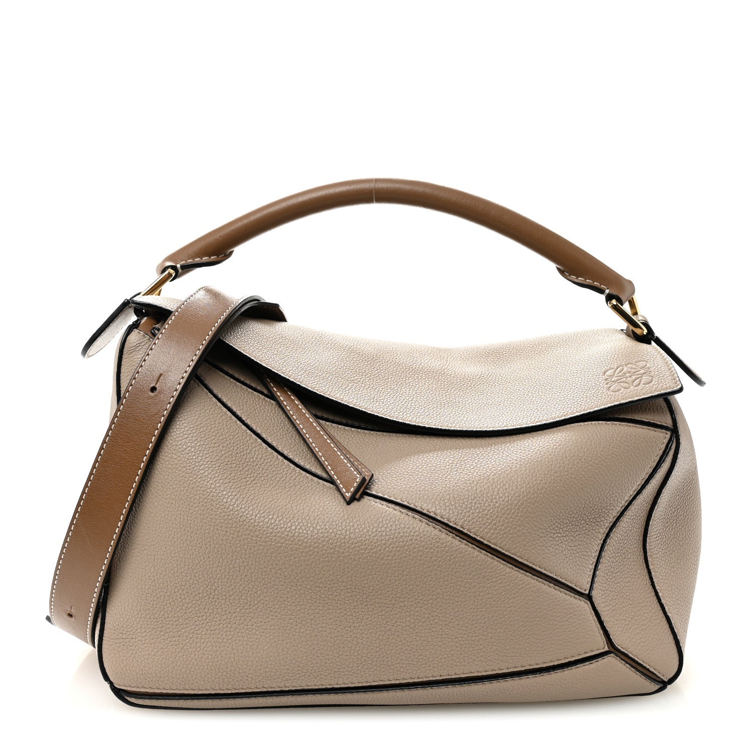 Grained Calfskin Medium Puzzle Bag Sand Mink