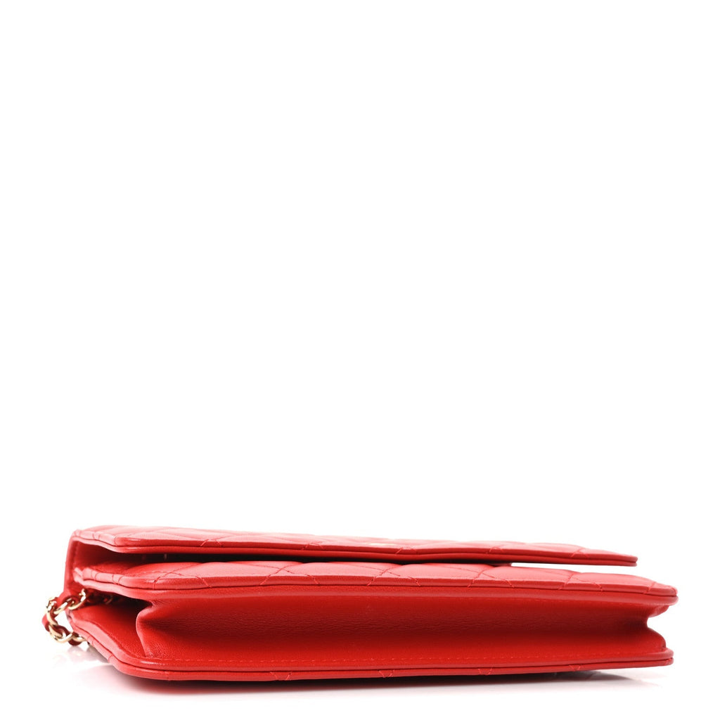 Lambskin Quilted Wallet On Chain WOC Red
