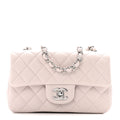 Lambskin Quilted Mini Rectangular Flap Light Purple
