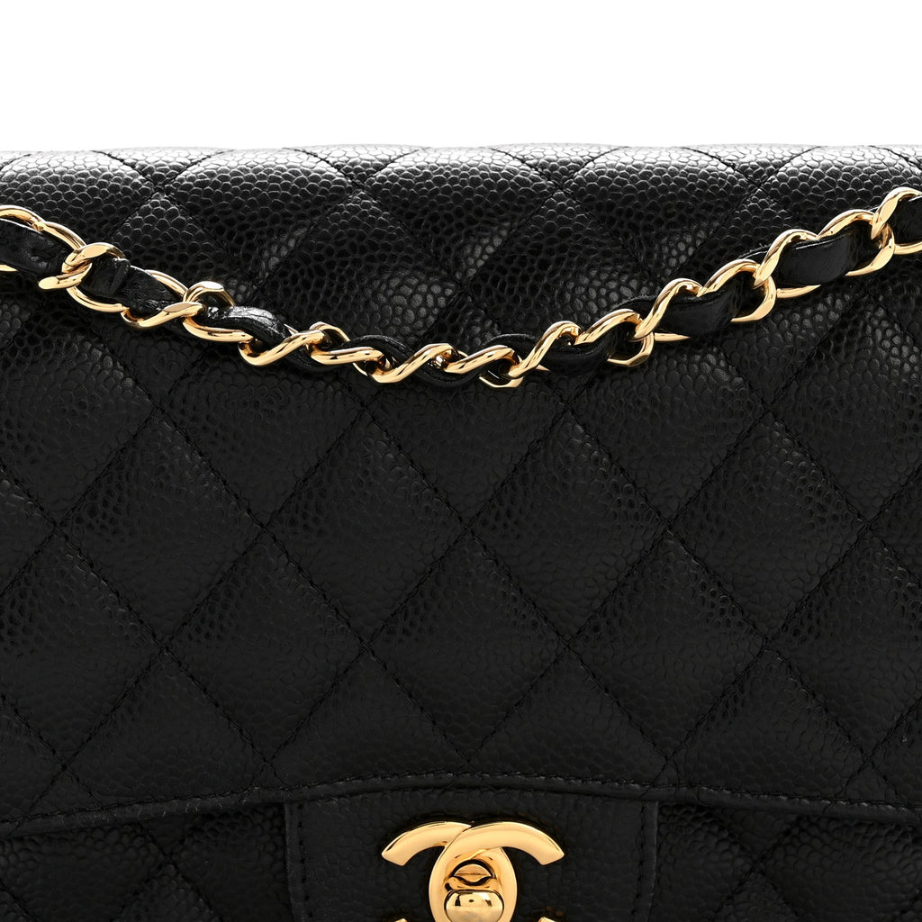 Caviar Quilted Medium Double Flap Black