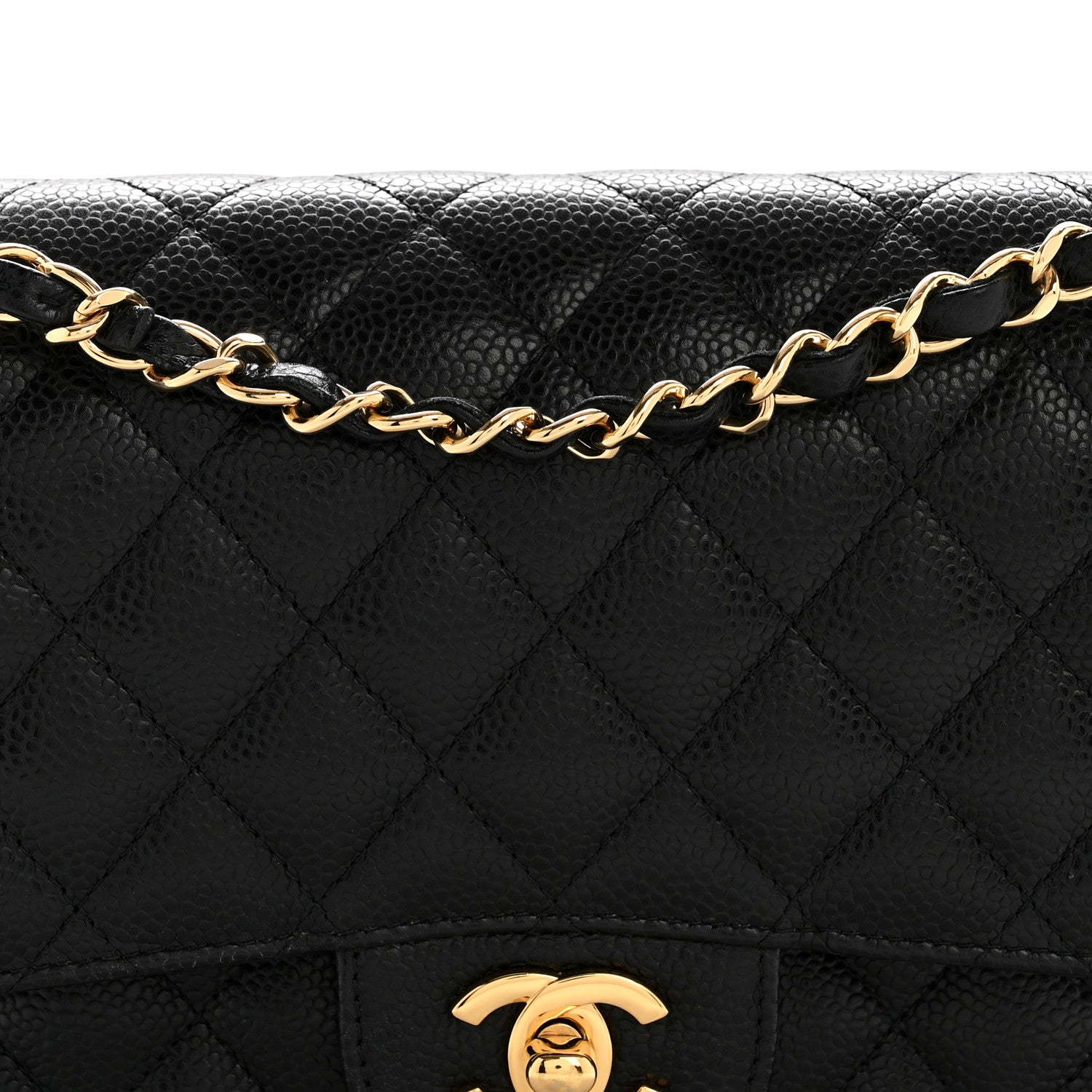 Caviar Quilted Medium Double Flap Black