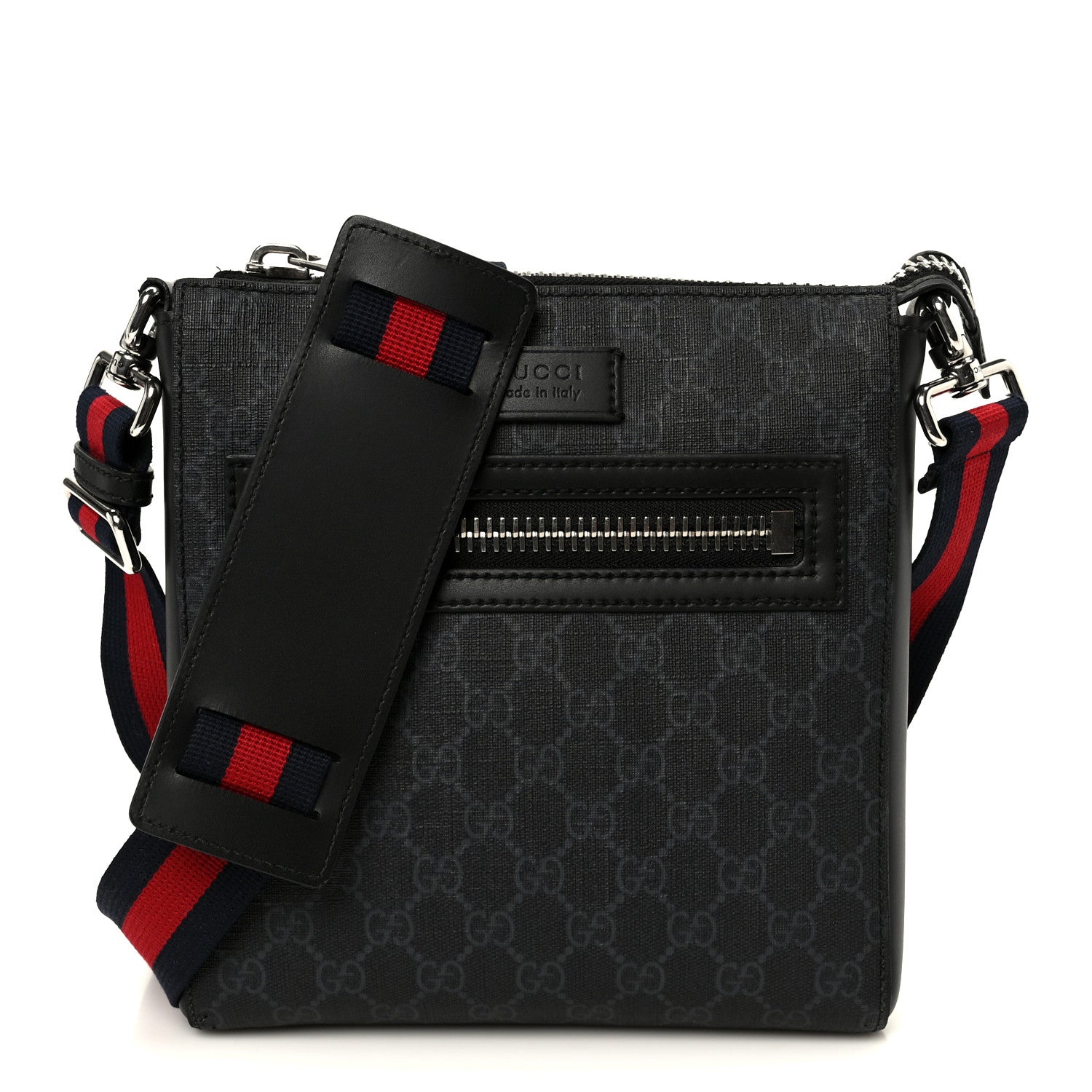 GG Supreme Monogram Web Small Flat Messenger Bag Black Grey