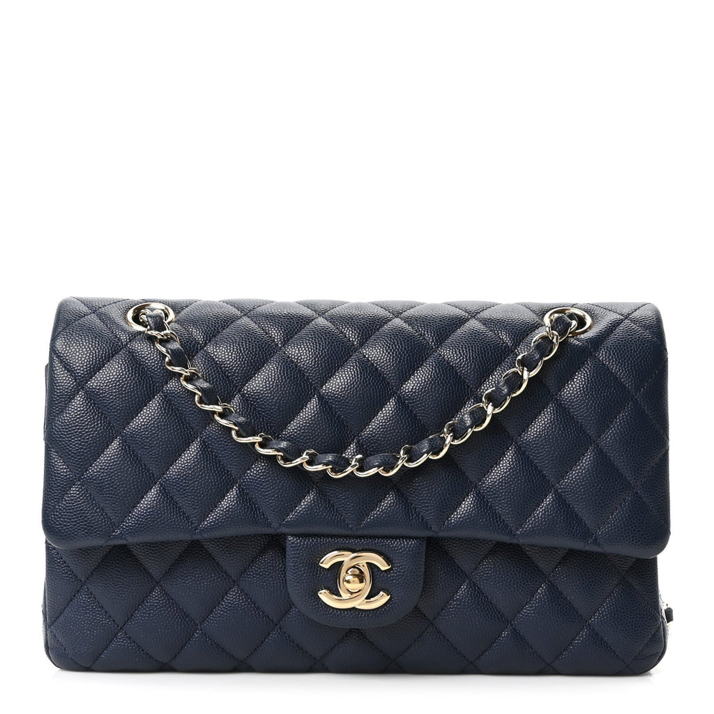 Caviar Quilted Medium Double Flap Navy