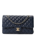 Caviar Quilted Medium Double Flap Navy