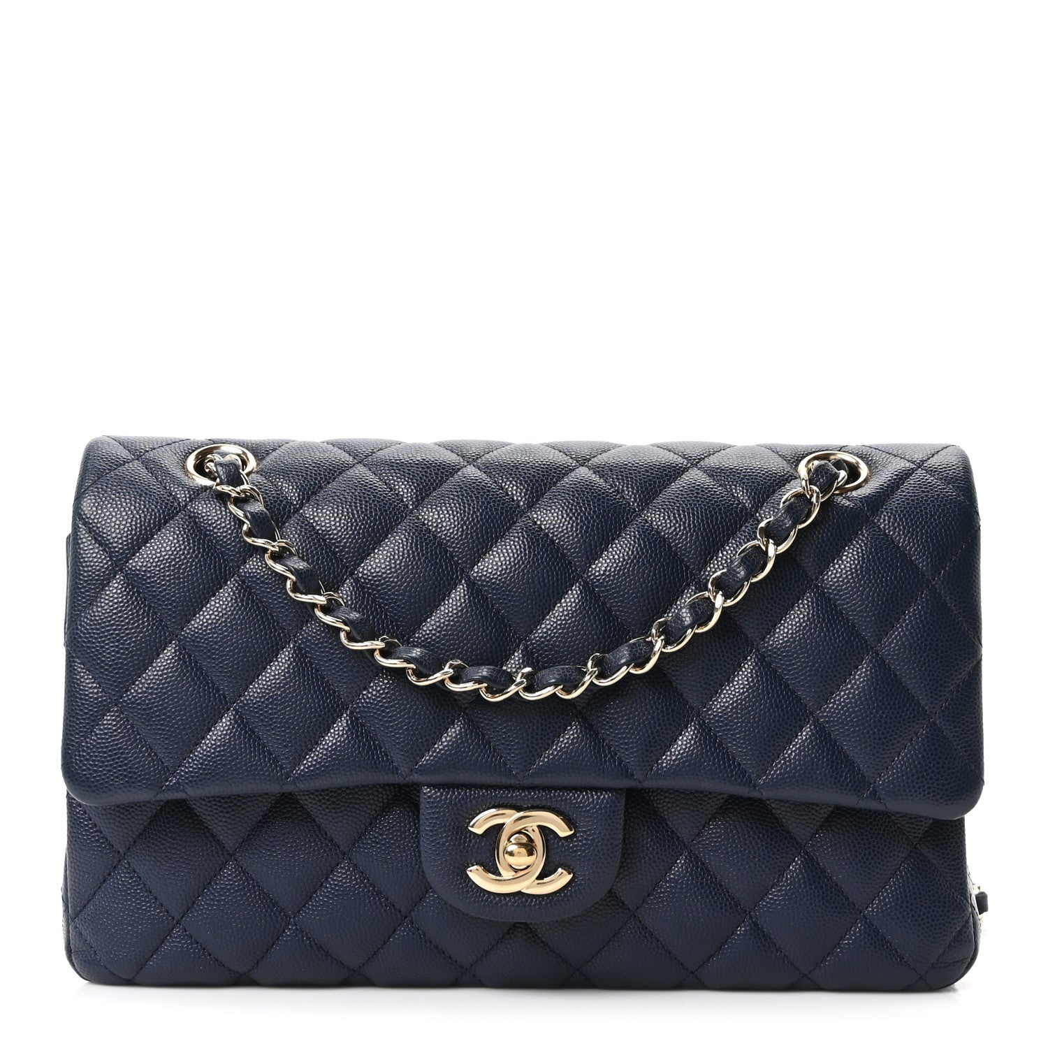 Caviar Quilted Medium Double Flap Navy