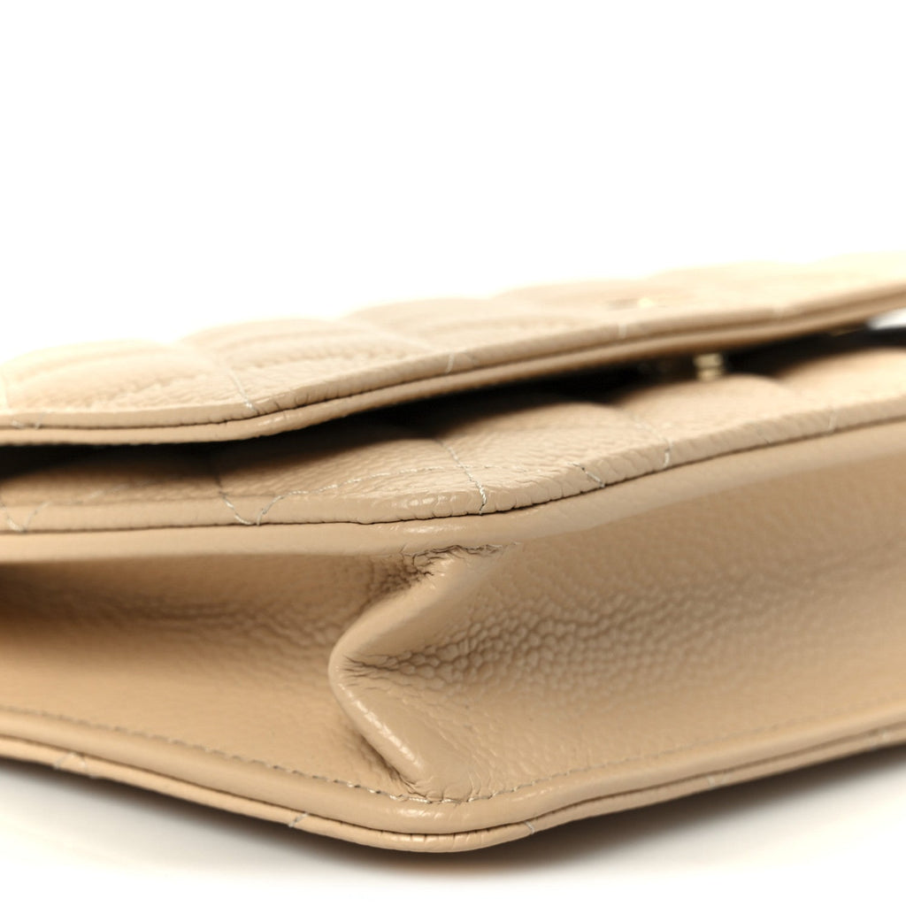 Caviar Quilted Wallet on Chain WOC Beige
