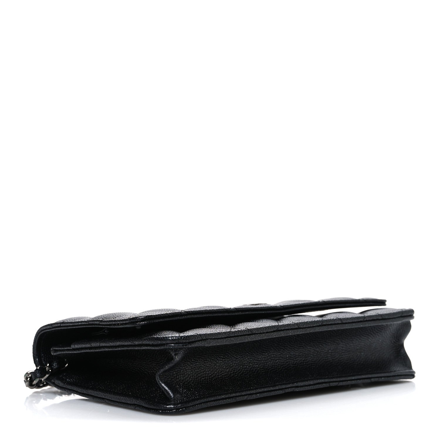 Iridescent Caviar Quilted Wallet on Chain WOC Black