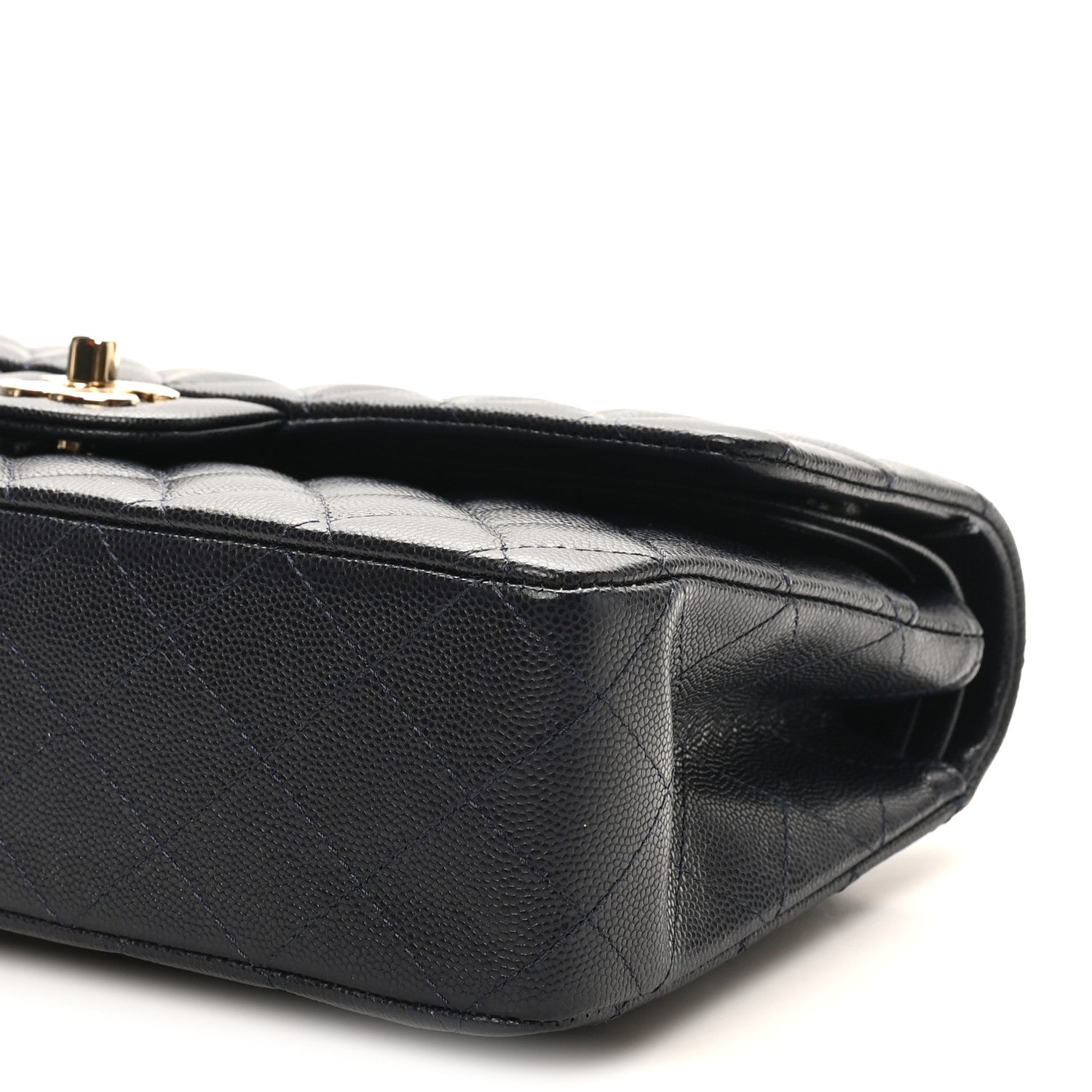 Caviar Quilted Medium Double Flap Navy