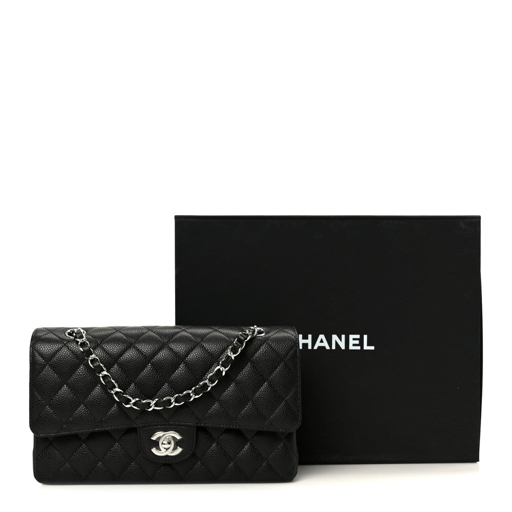 Caviar Quilted Medium Double Flap Black