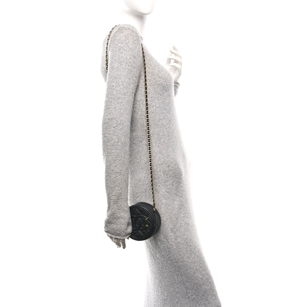 Caviar Quilted Round Filigree Crossbody Black