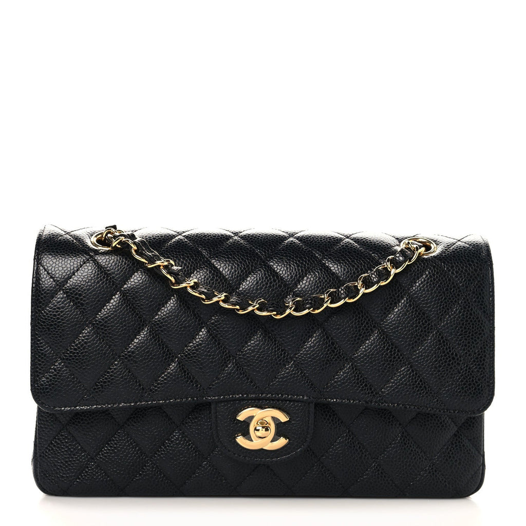 Caviar Quilted Medium Double Flap Black