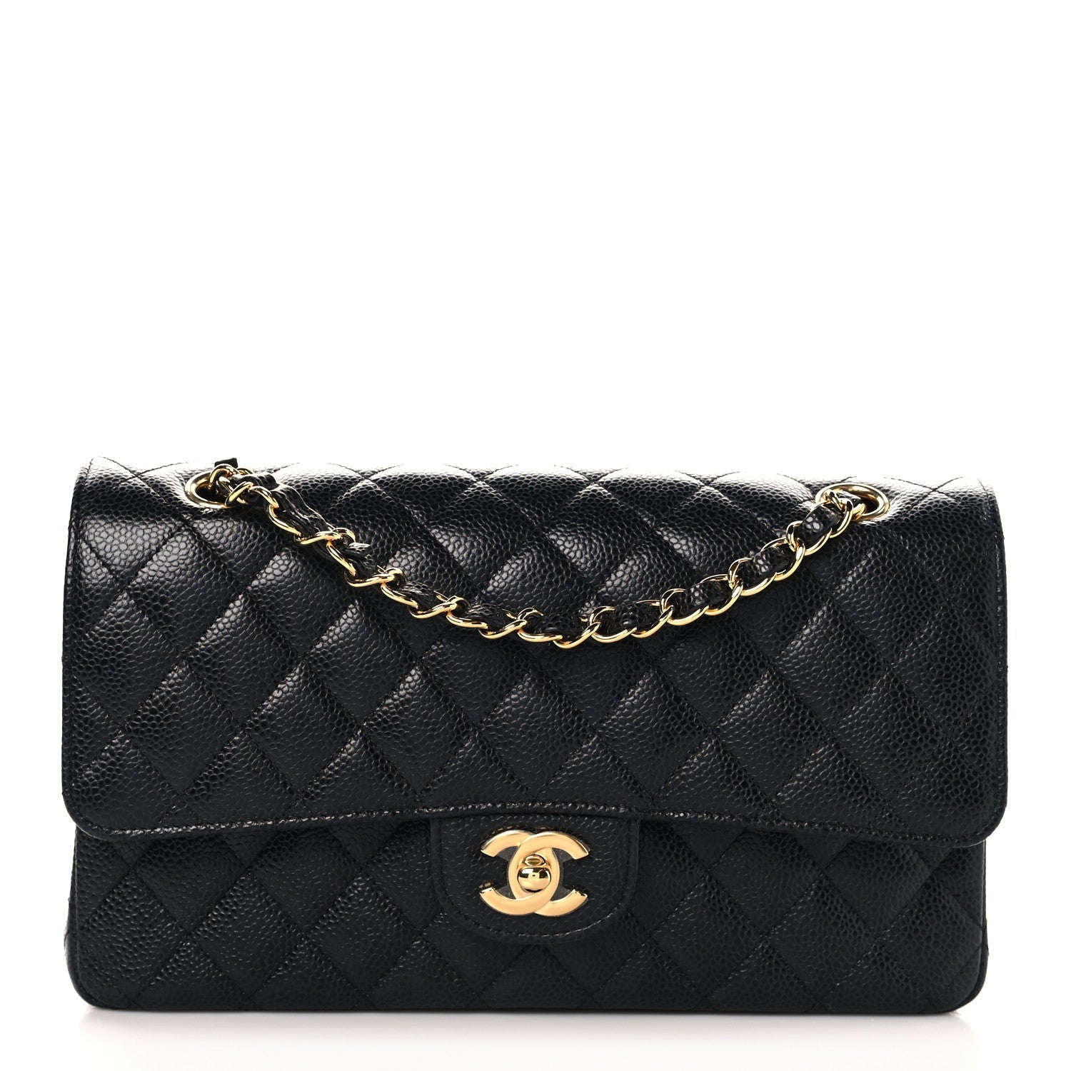 Caviar Quilted Medium Double Flap Black