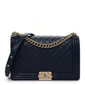 Lambskin Quilted New Medium Boy Flap Dark Navy Blue