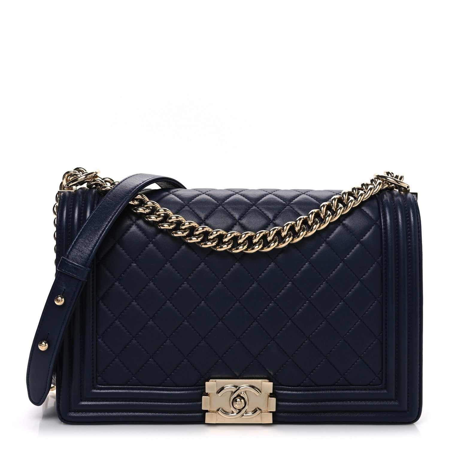 Lambskin Quilted New Medium Boy Flap Dark Navy Blue