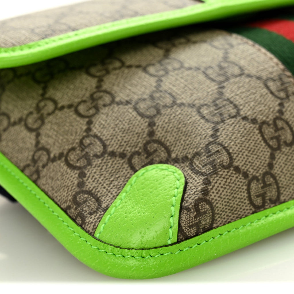 GG Supreme Monogram Web Small Ophidia Belt Bag Beige Ebony Electric Green