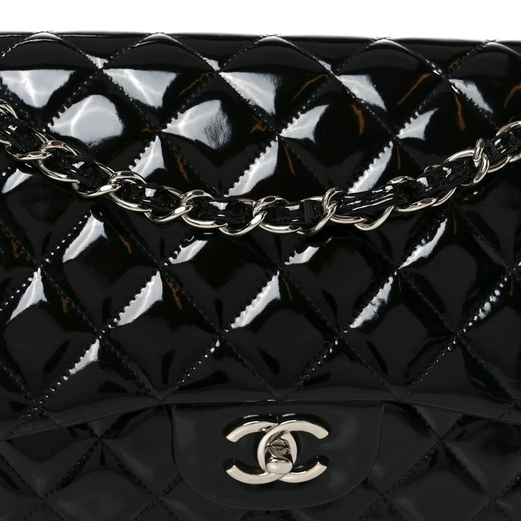 Patent Quilted Jumbo Double Flap Black