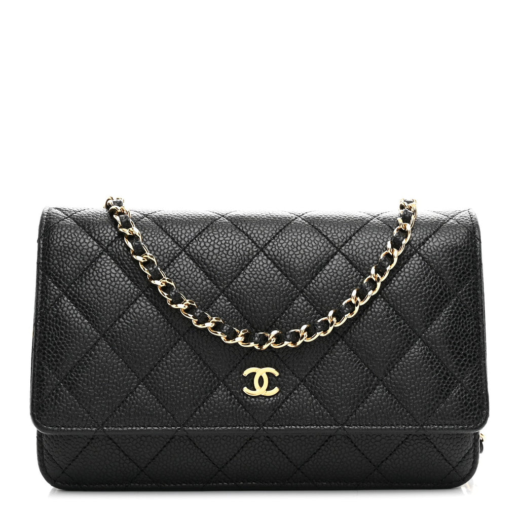 Caviar Quilted Wallet on Chain WOC Black