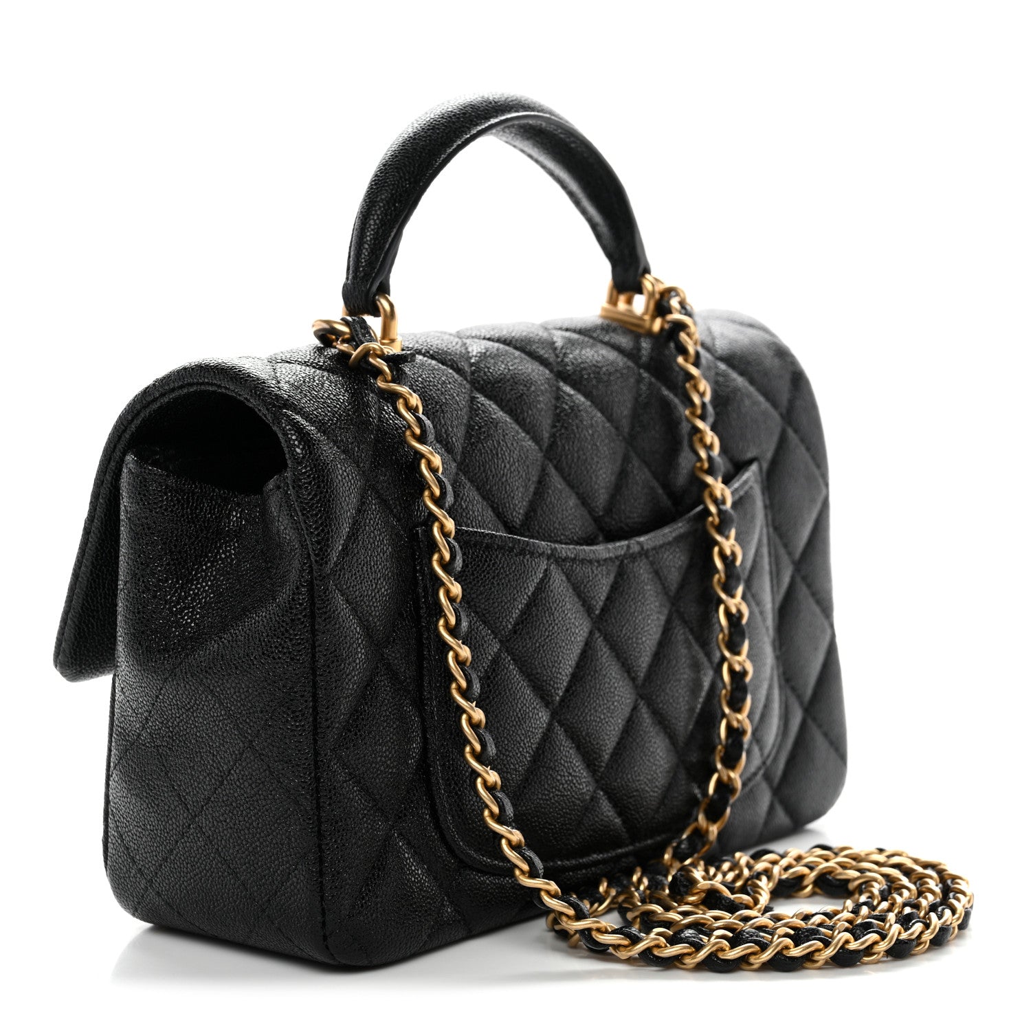 Caviar Quilted Mini Top Handle Rectangular Flap Black