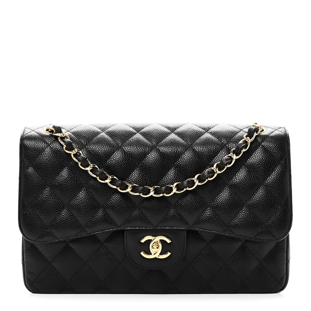 Caviar Quilted Jumbo Double Flap Black