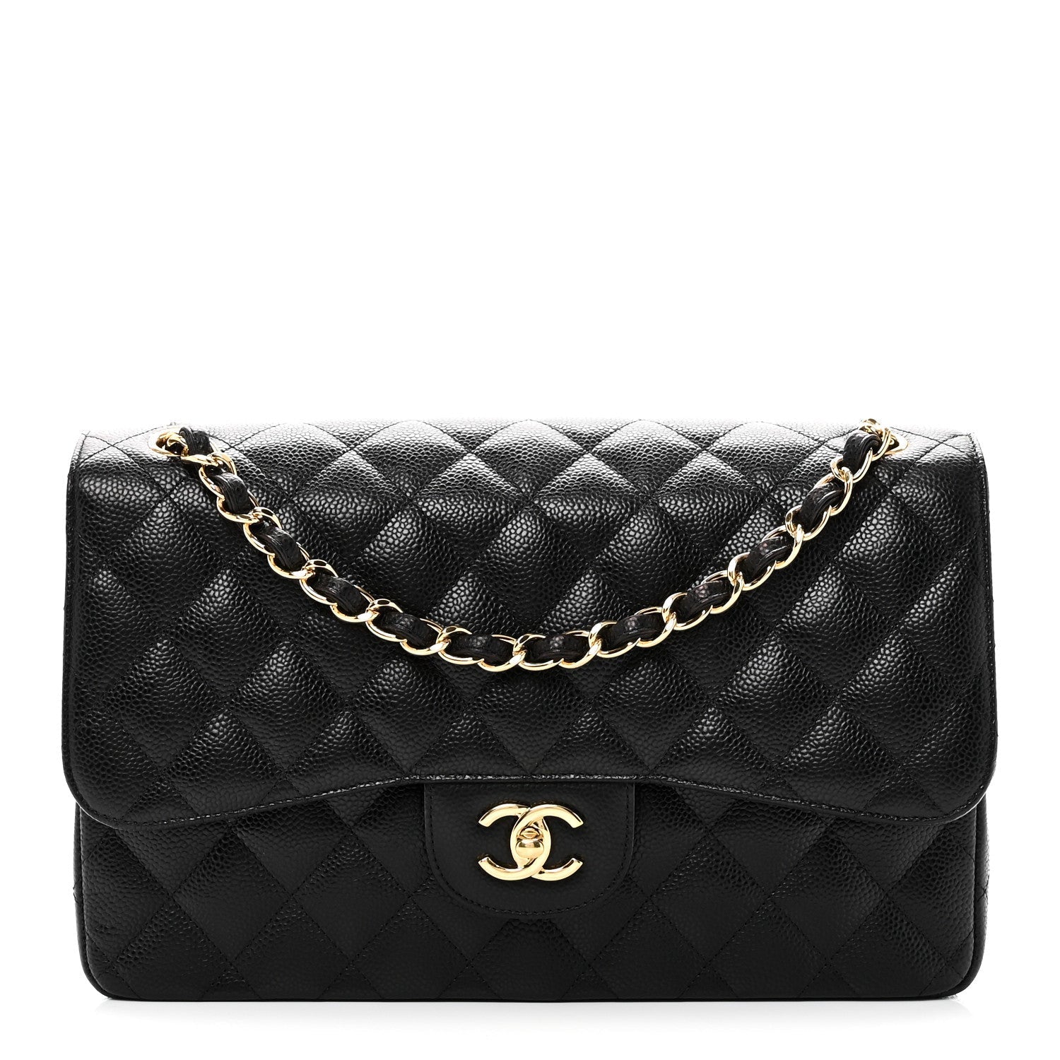 Caviar Quilted Jumbo Double Flap Black