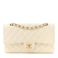 Caviar Quilted Medium Double Flap White