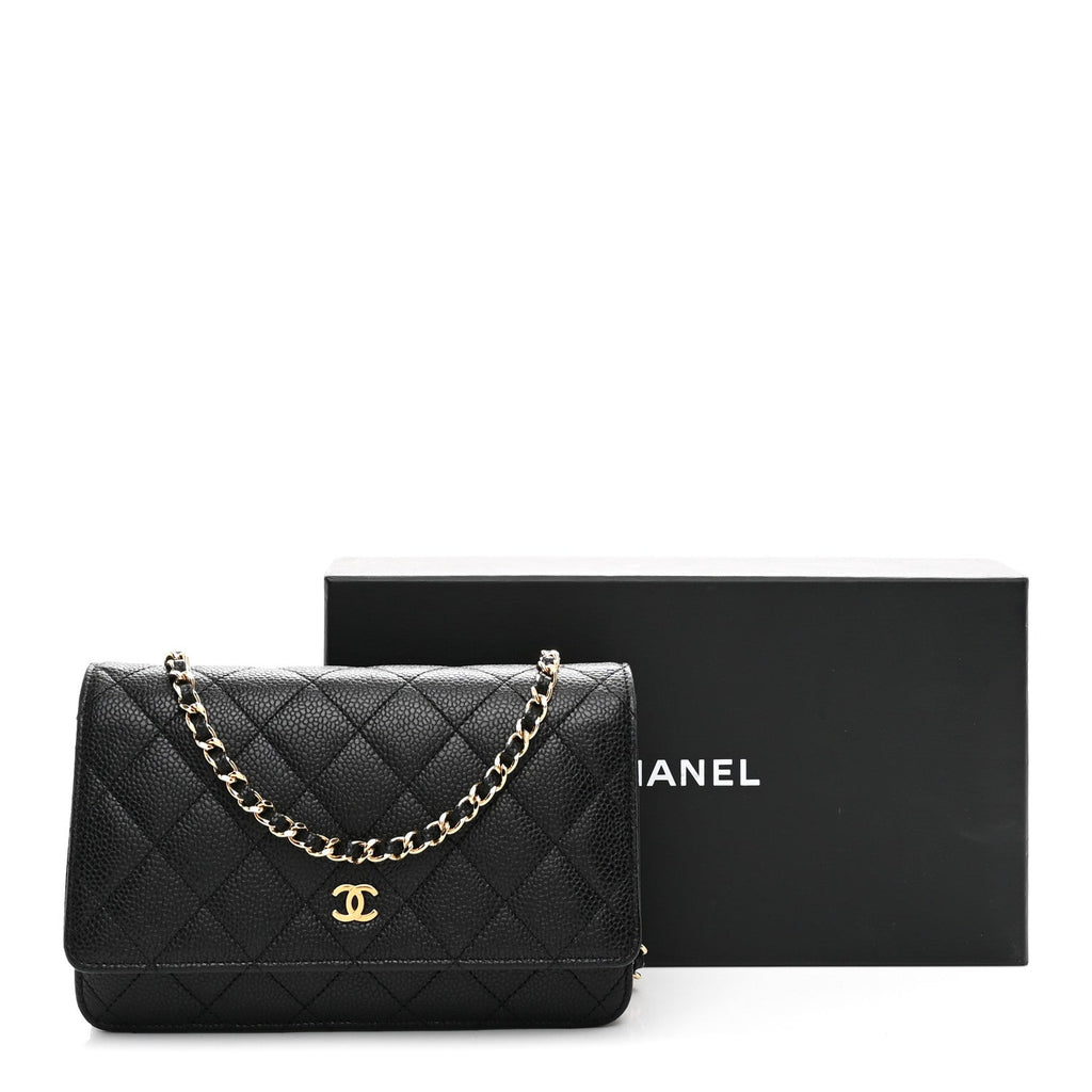 Caviar Quilted Wallet on Chain WOC Black