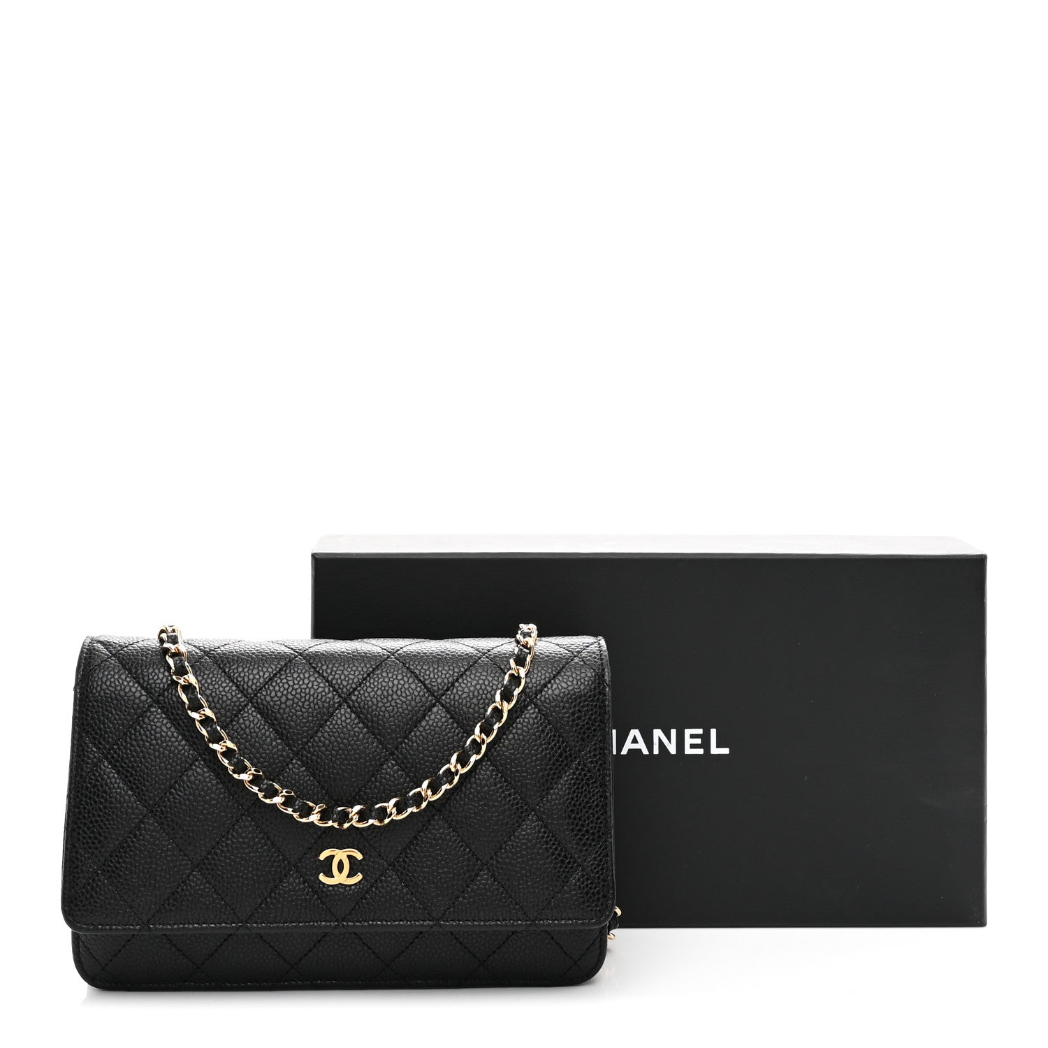 Caviar Quilted Wallet on Chain WOC Black