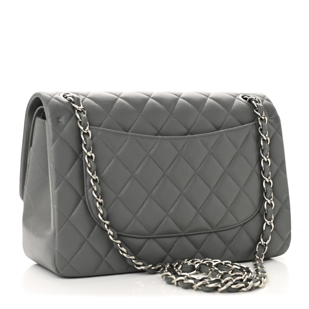Caviar Quilted Jumbo Double Flap Grey