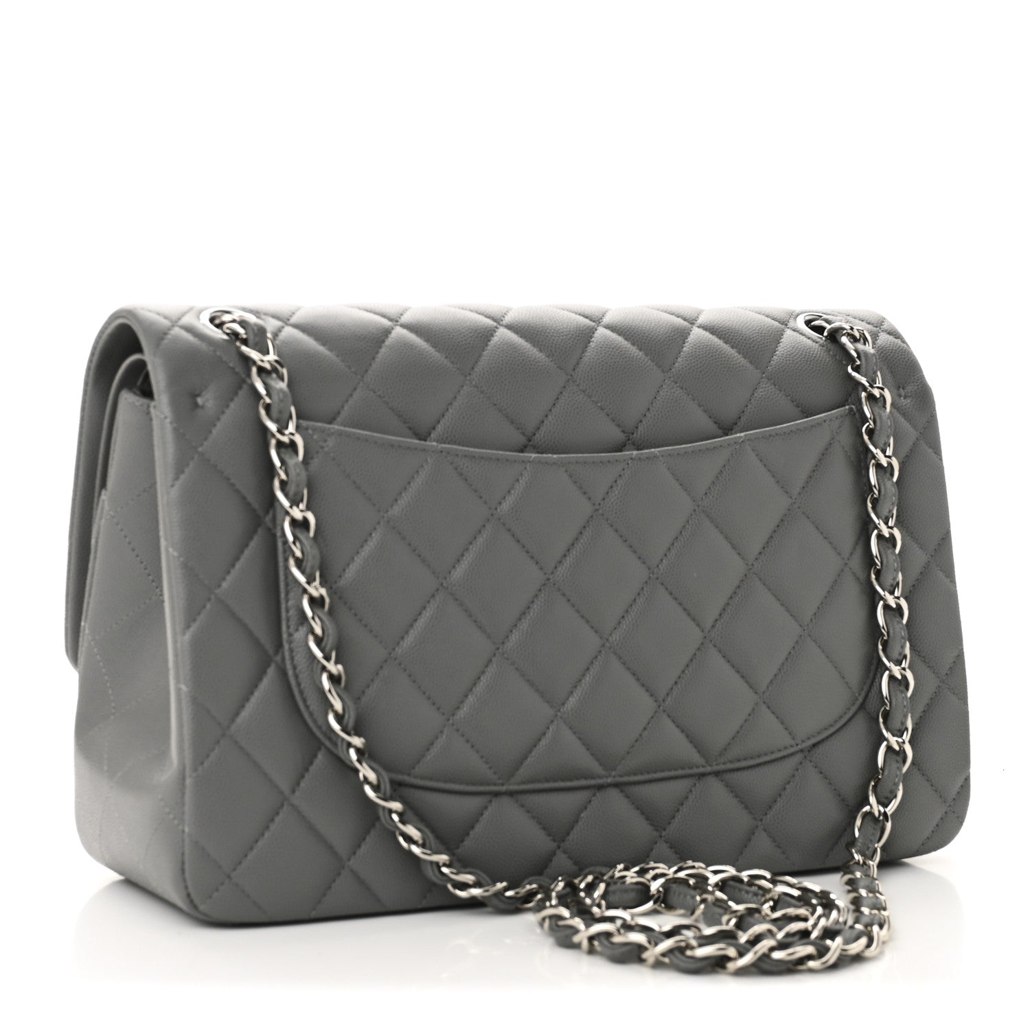 Caviar Quilted Jumbo Double Flap Grey