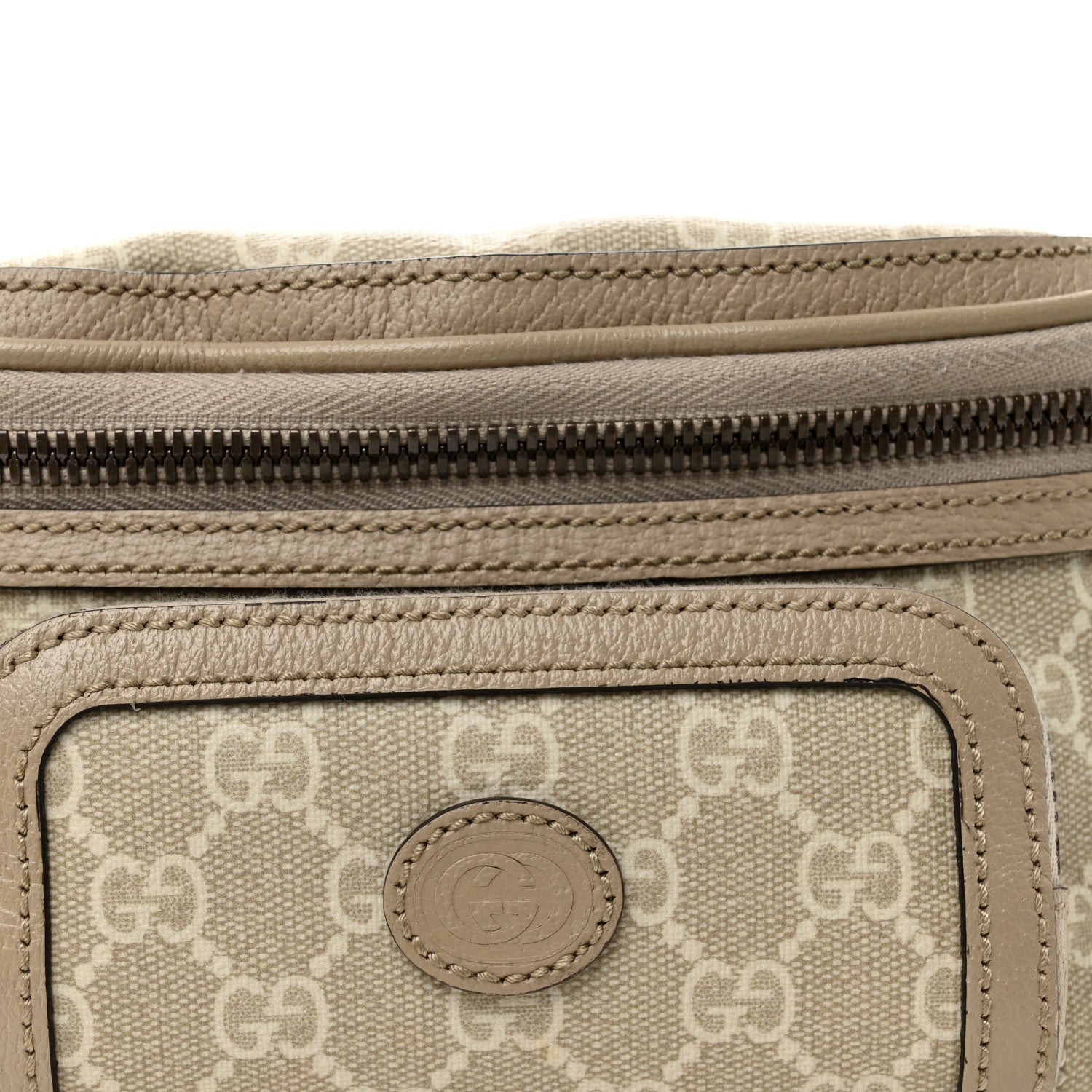 GG Supreme Monogram Textured Calfskin Web Retro Interlocking G Belt Bag Beige Mystic White Oatmeal