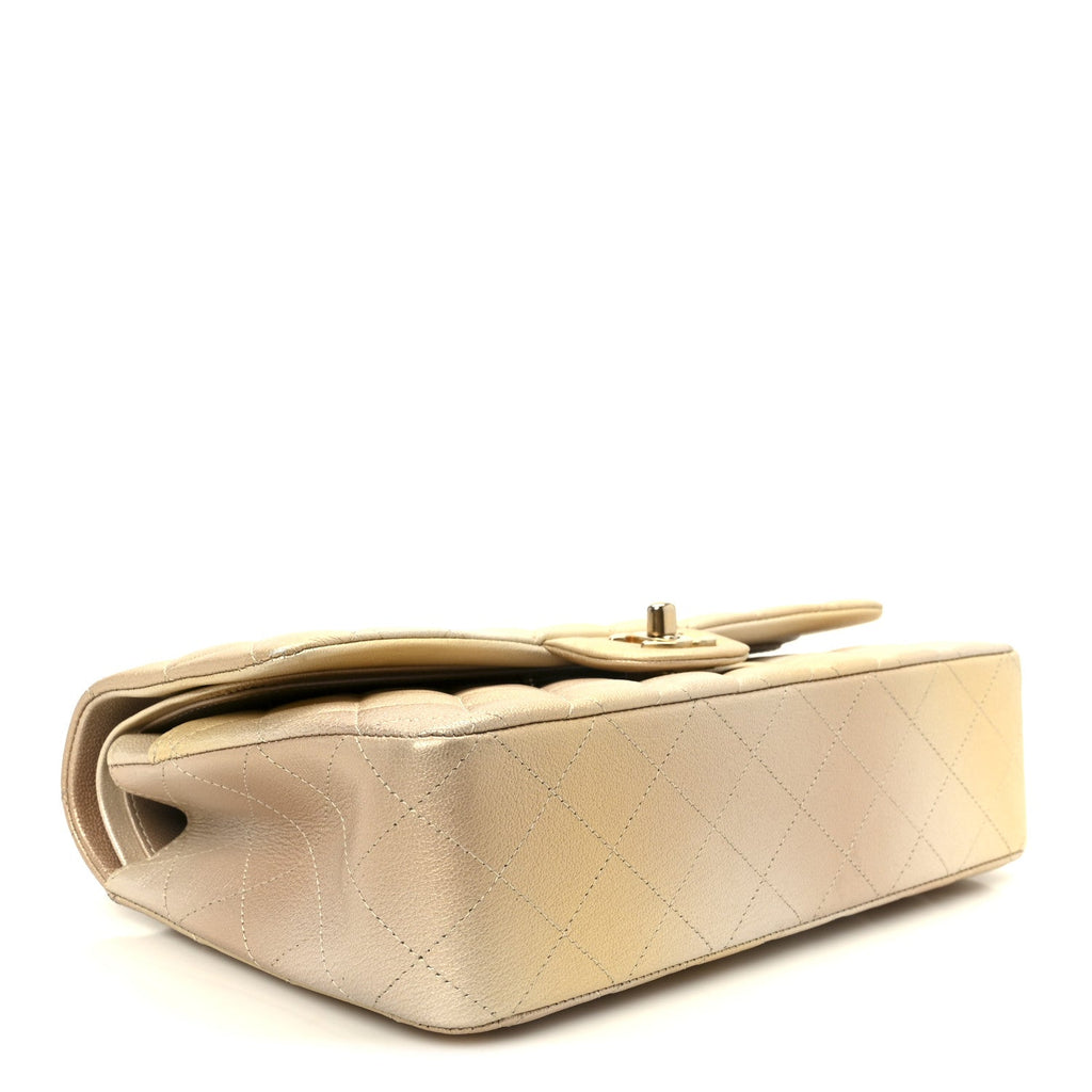 Metallic Goatskin Quilted Ombre Medium Double Flap Gold