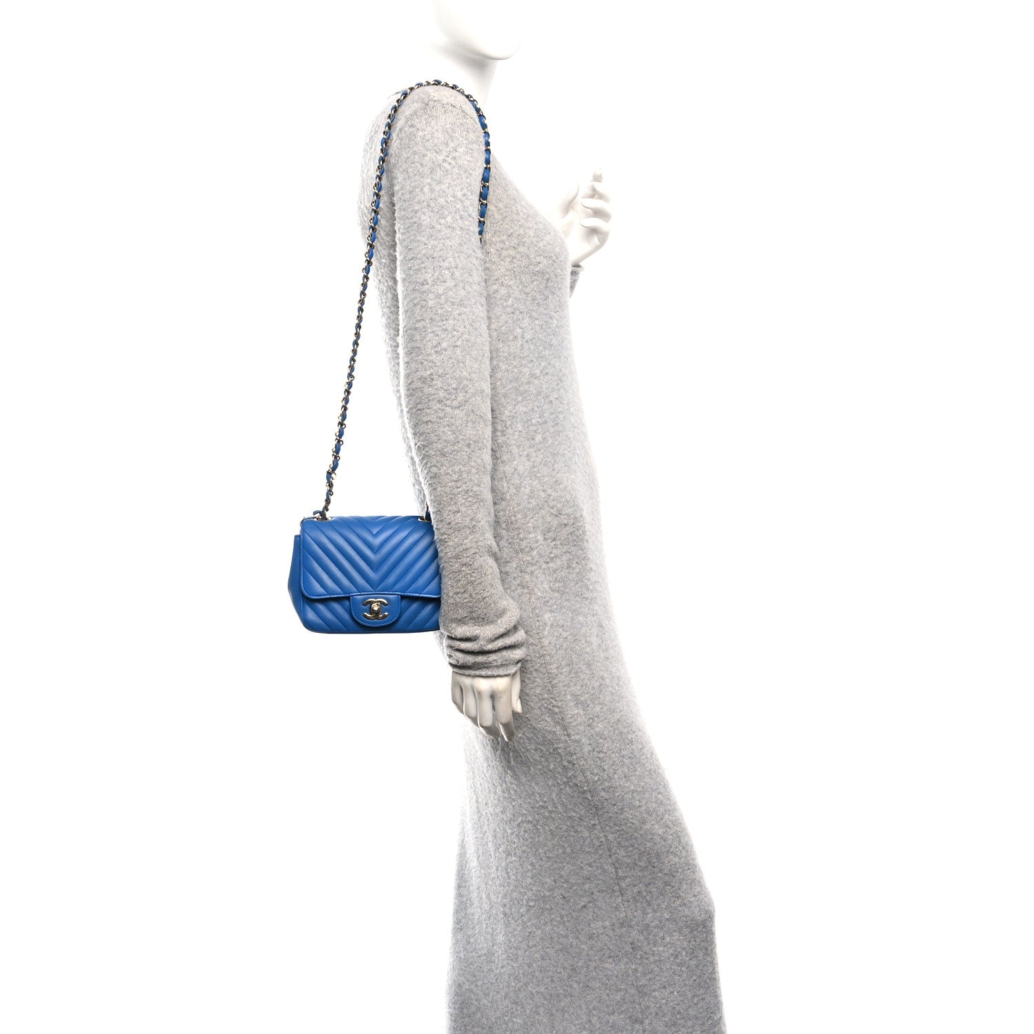 Lambskin Chevron Quilted Mini Square Flap Blue