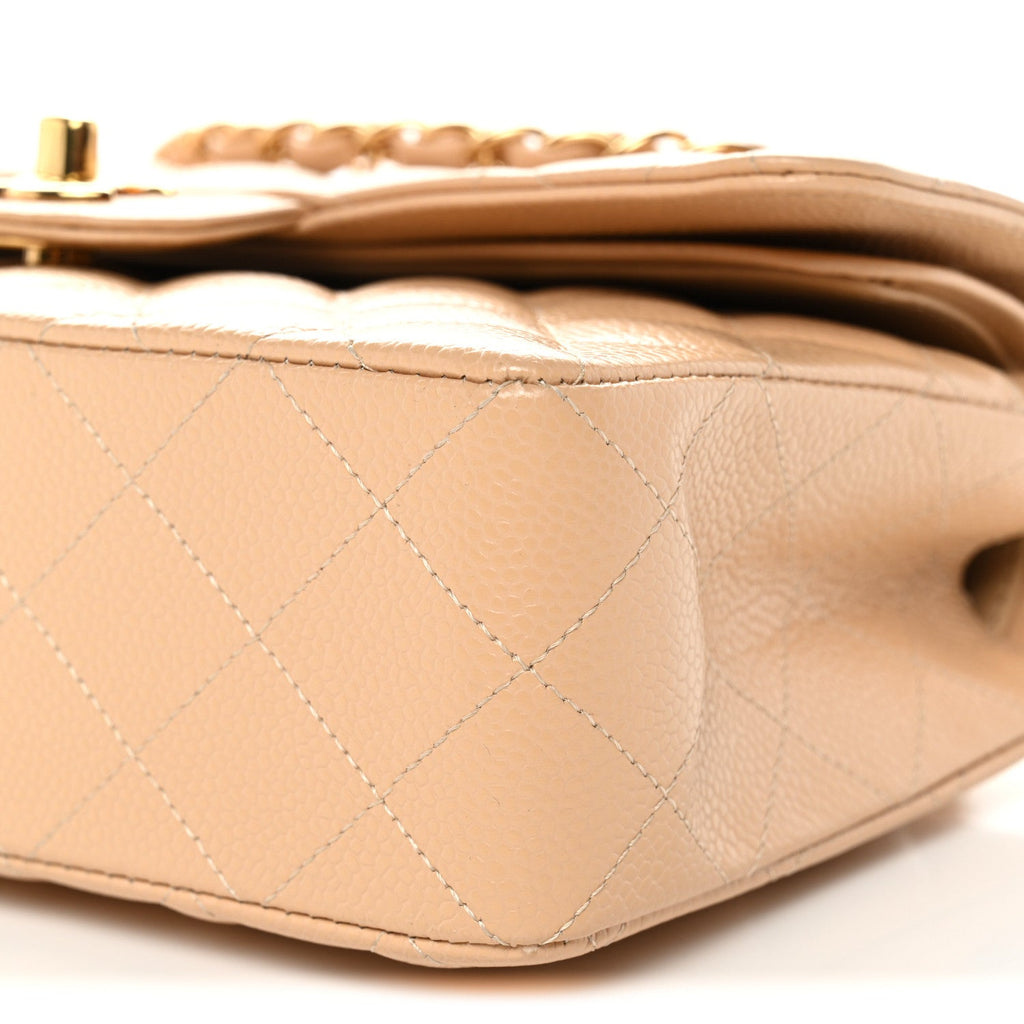 Caviar Quilted Small Double Flap Beige