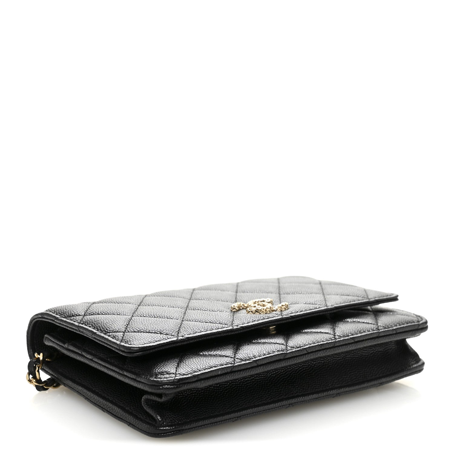 Caviar Quilted Perforated Metal CC Wallet On Chain WOC Black