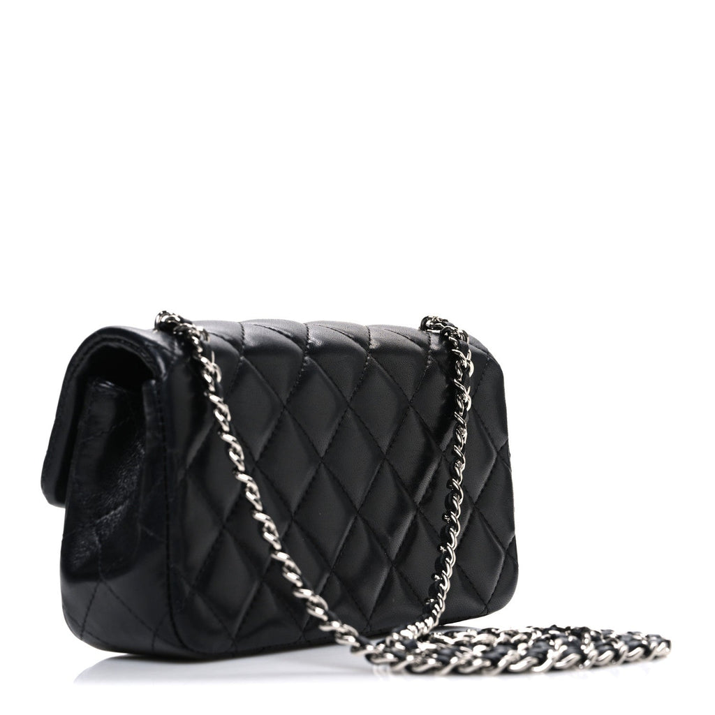 Lambskin Quilted Extra Mini Rectangular Flap Black