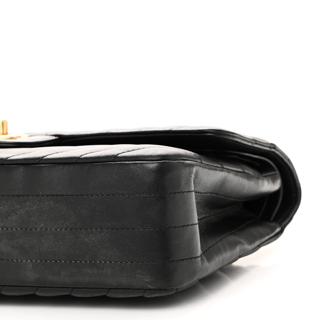 Lambskin Chevron Quilted Medium Double Flap Black
